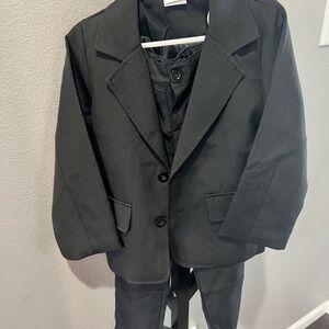 Black Wool Blend Blazer with Notched Lapels